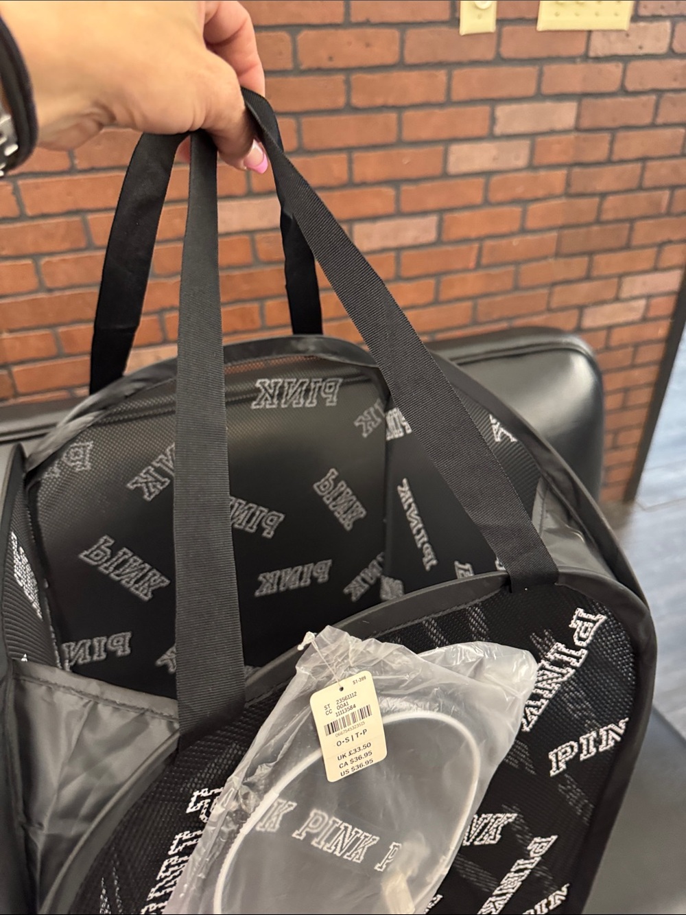 PINK Victoria's Secret Black Mesh Tote with White Logo Print - Picture 5 of 5